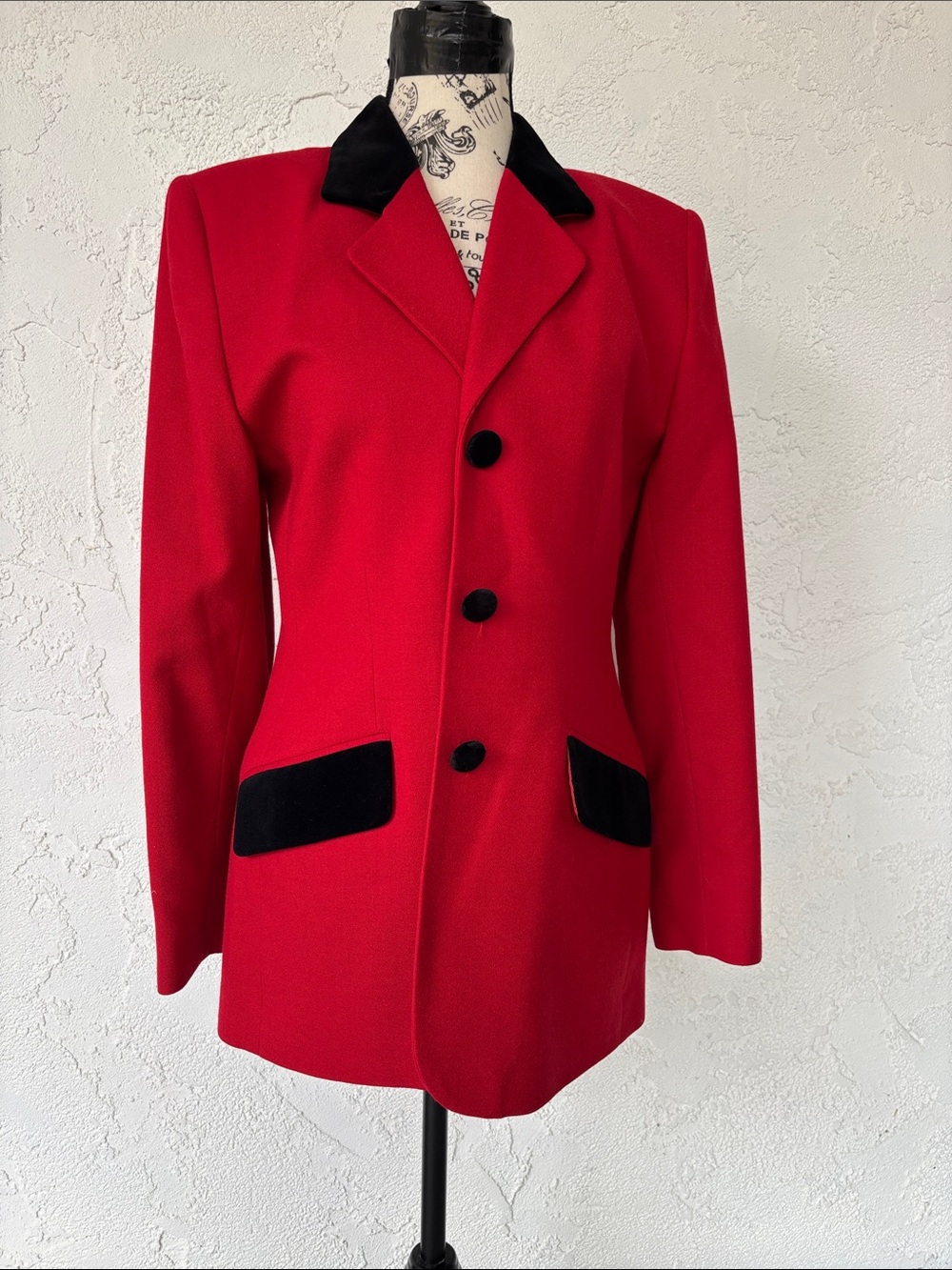 Vintage Red Blazer with Black Trim